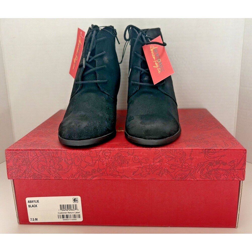American Rag Women's Baylie Black Faux Suede Lace-up Wedge Ankle Booties 7.5 M